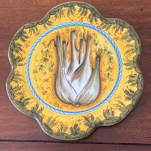 Italian Tuscany Hand Painted Fennel Bulb Plate/Trivet Holes for Hanging 8”
